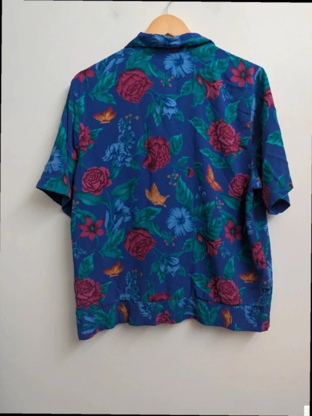 Vintage 90s Purple Floral Blouse Bold Botanical Summer 10 - Picture 2 of 5